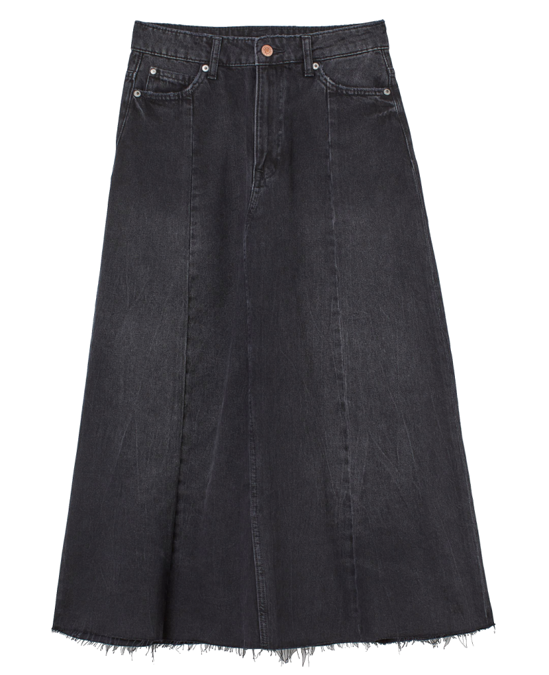 Fall Capsule Wardrobe 2020 Black Denim Midi Skirt