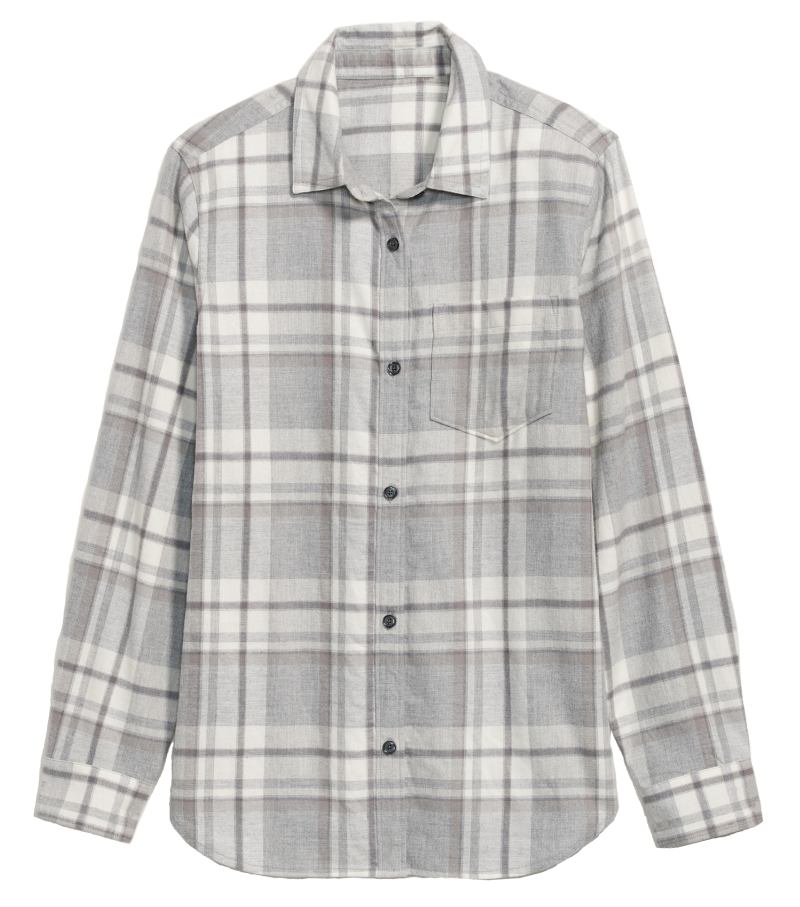 Fall Outfits October 2020 Gray Plaid Flannel Shirt