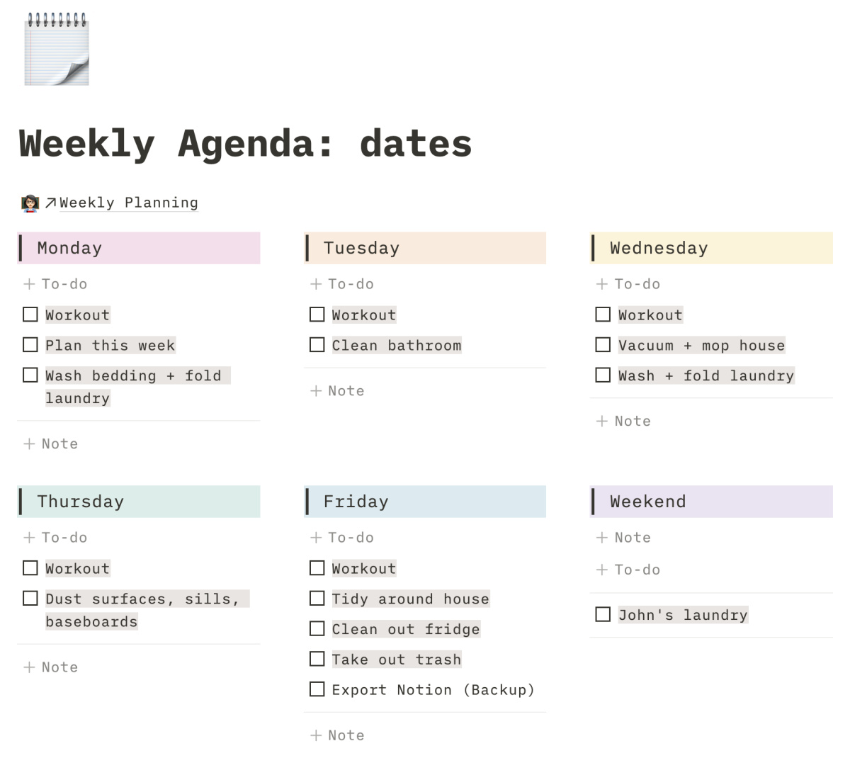 Notion Weekly Planner Template