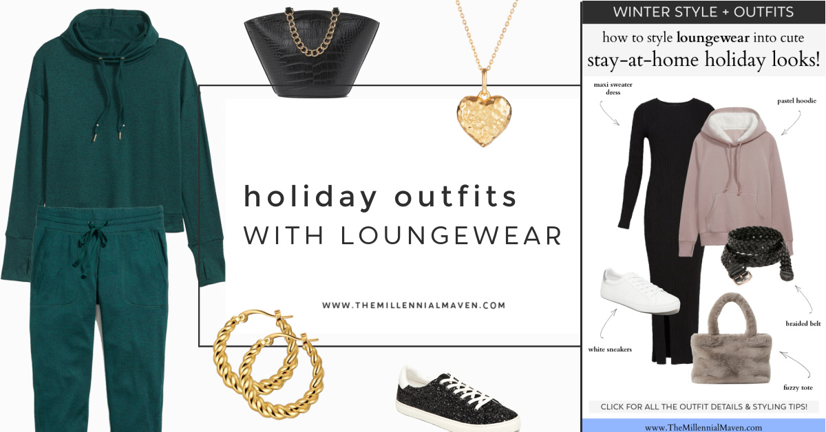 How to style loungewear for low-key holidays at home. Soft &amp; cozy items up-styled so you can be comfy *and* cute. | Winter Outfits December #PersonalStyle #TravelOutfits #Loungewear