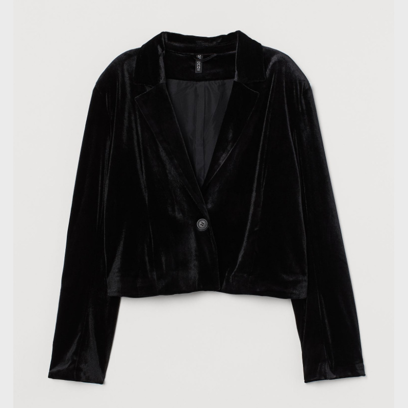 black cropped velour jacket