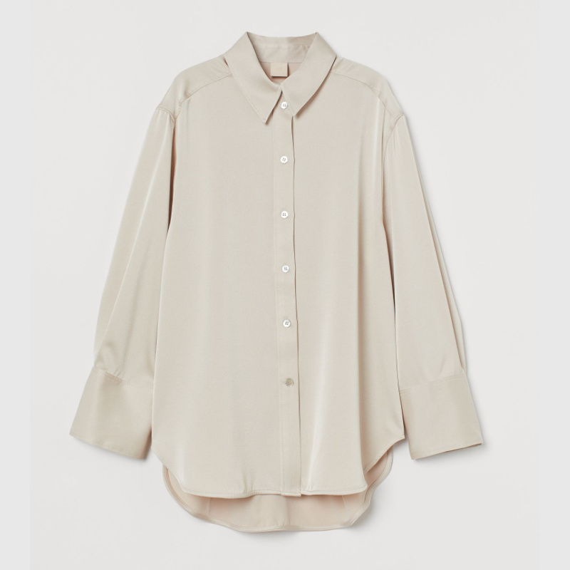 cream silk button-up shirt